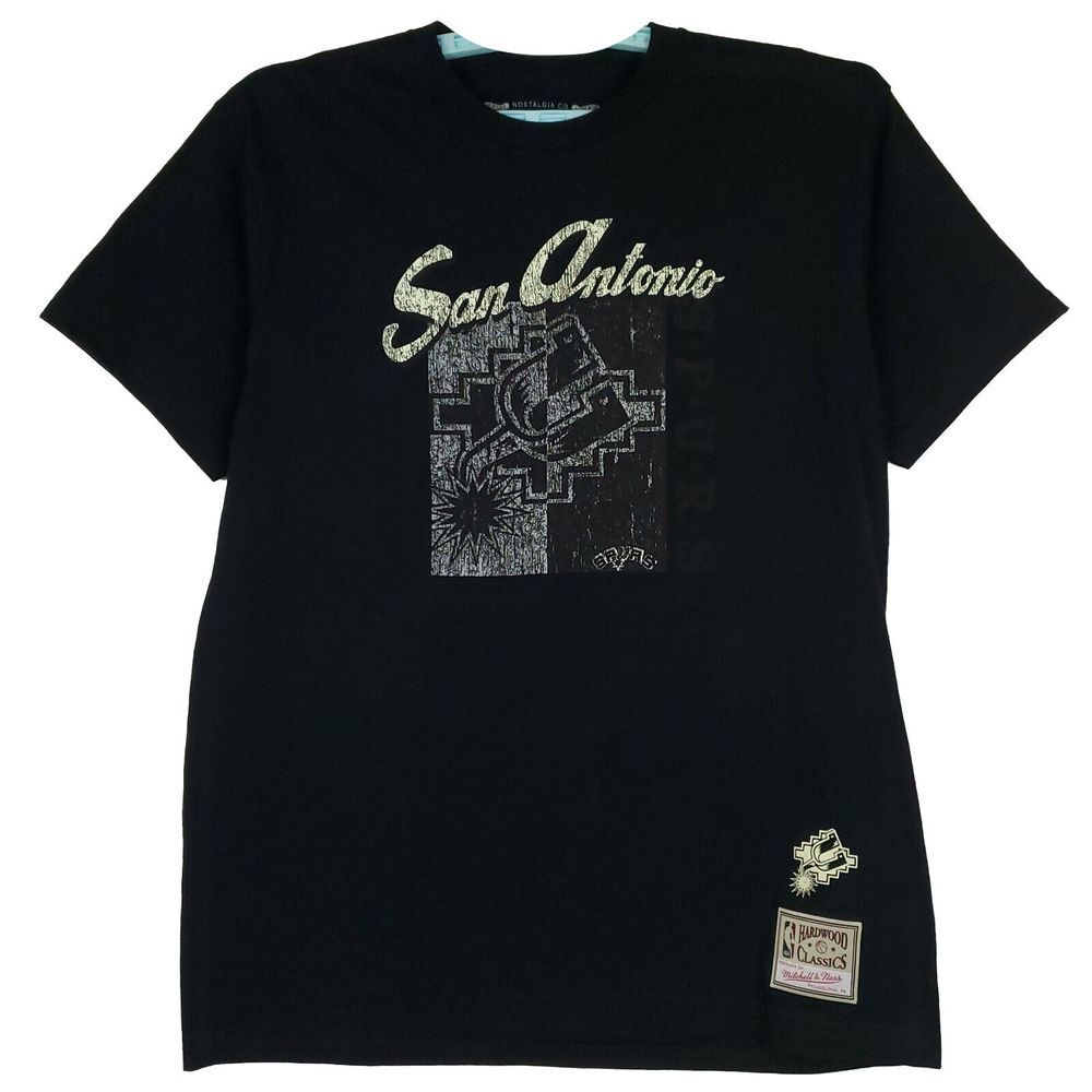 San‎ Antonio Spurs Mitchell & Ness NBA M Medium Shirt Distressed Logo Black New